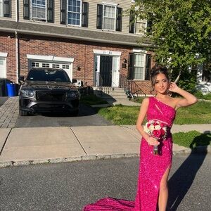 Pink Sequin One-Shoulder Gown